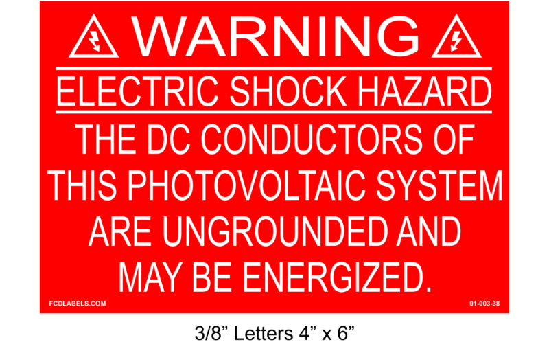 4" x 6" | The DC Conductors | Solar Warning Placards