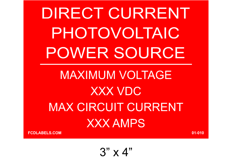 3" x 4" | Direct Current Photovoltaic Power Source | Custom Solar Placards