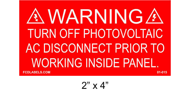 2" x 4" | Turn Off Photovoltaic AC Disconnect | Solar Warning Placards