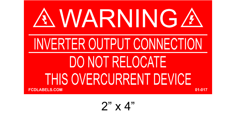 2" x 4" | Inverter Output Connection | Solar NEC Placards