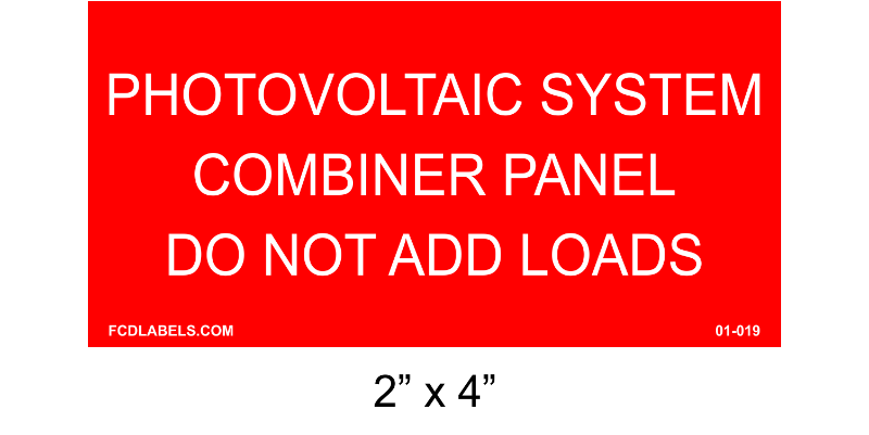 2" x 4" | Photovoltaic System Combiner Panel | Solar Placards