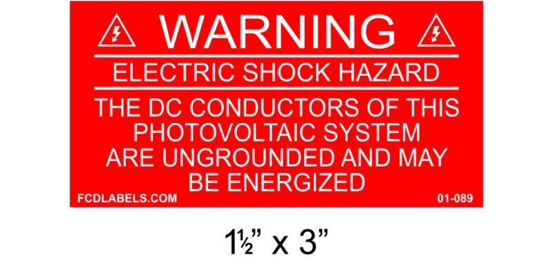 1.5" x 3" | The DC Conductors | Solar Warning Placards