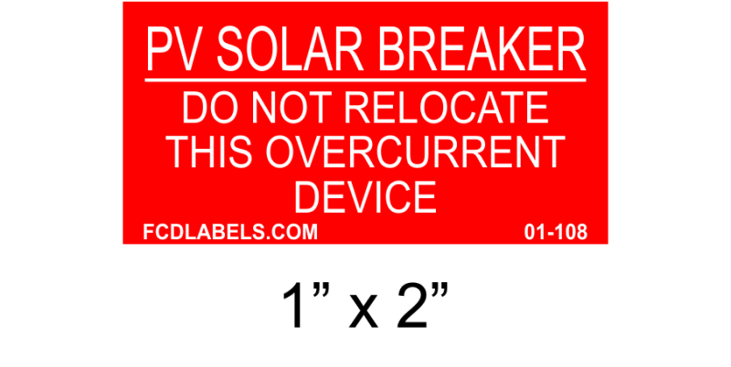1" x 2" | PV Solar Breaker | PV Solar Placards