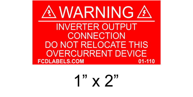 1" x 2" | Inverter Output Connection | Solar Warning Placard