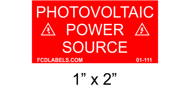 1" x 2" | Photovoltaic Power Source | Solar Warning Placard