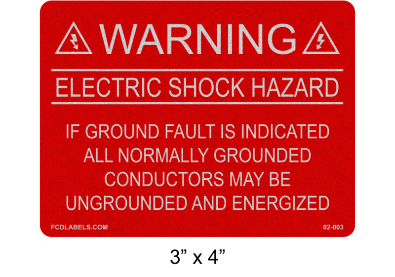 3" x 4" Reflective | If a Ground Fault | Solar Warning Label