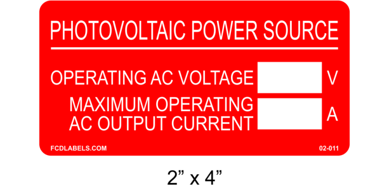 2" x 4" | Photovoltaic Power Source | Custom Solar System Labels