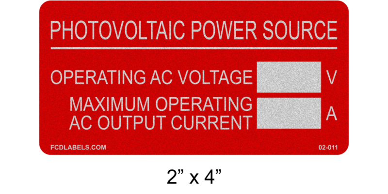 2" x 4" Reflective | Photovoltaic Power Source | Custom Solar System Labels