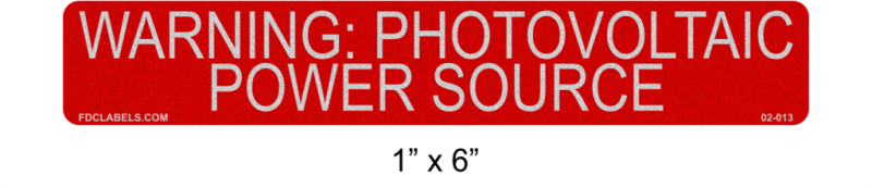 1" x 6" Reflective | Warning Photovoltaic Power Source | NEC Solar Labels