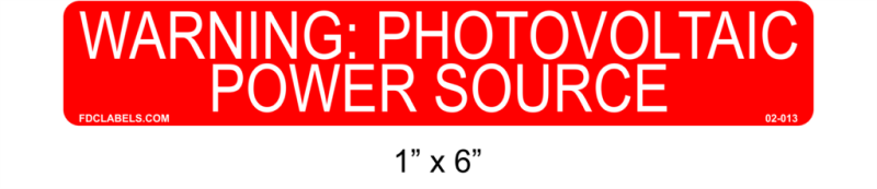 1" x 6" | Warning Photovoltaic Power Source | NEC Solar Labels