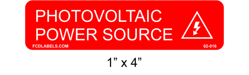 1" x 4" | Photovoltaic Power Source | Photovoltaic Labels