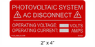 Reflective 2" x 4" | Photovoltaic System AC Disconnect | Custom Solar Spec Stickers
