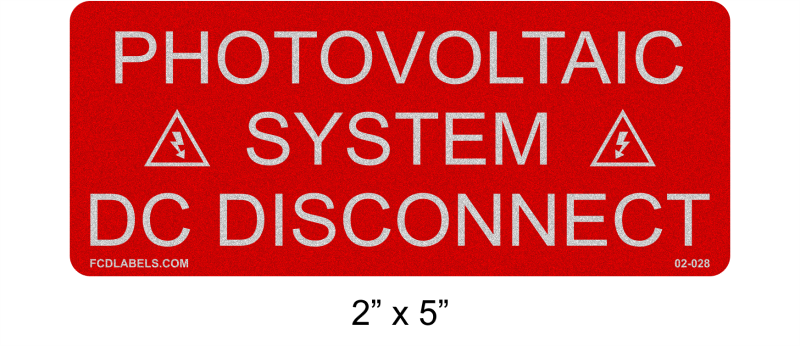 Reflective 2" x 5" | Photovoltaic System DC Disconnect | PV System Labels
