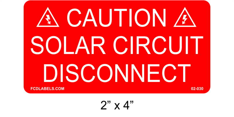 2" x 4" | Caution Solar Circuit Disconnect | Solar Caution Labels