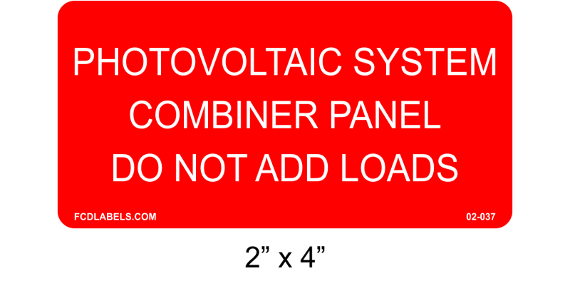 2" x 4" | Photovoltaic System Combiner Panel | Solar Warning Labels