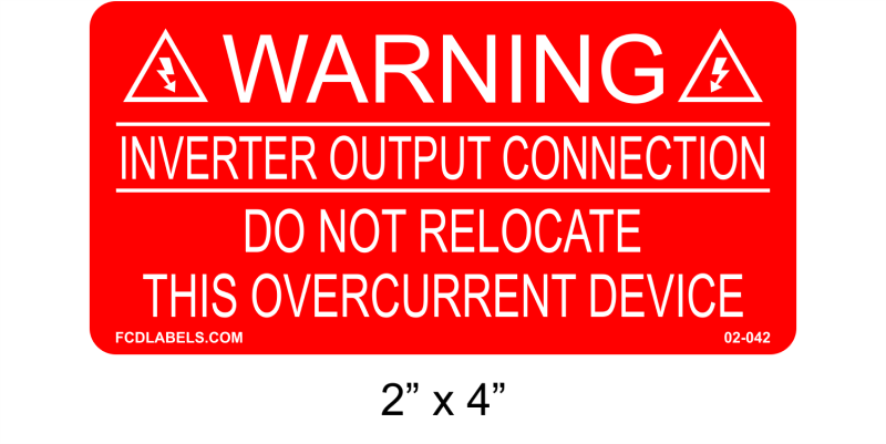 Red & White 2" x 4" | Inverter Output Connection | Solar Warning Labels