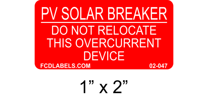 Red & White 1" x 2" | PV Solar Breaker | PV Solar Labels