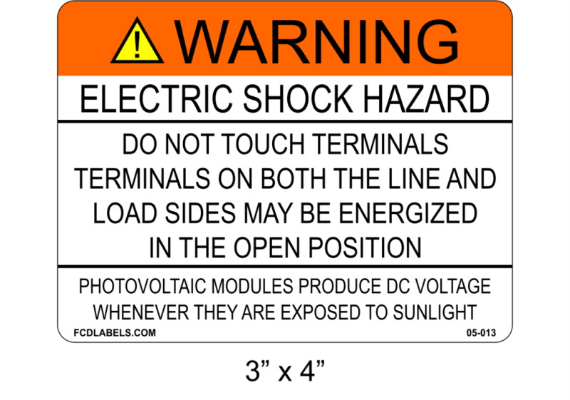 3" x 4" | Photovoltaic Modules Produce DC Voltage | ANSI Solar Labels