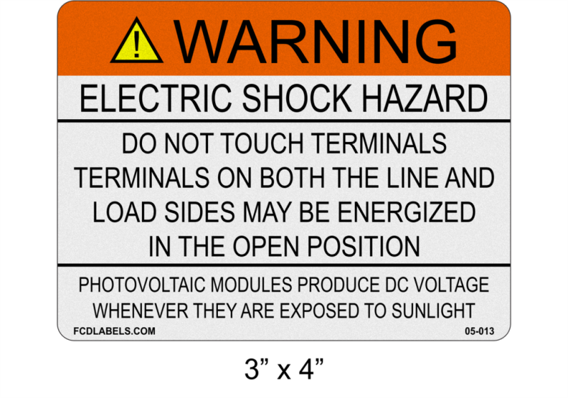 3" x 4" Reflective | Photovoltaic Modules Produce DC Voltage | ANSI Solar Labels