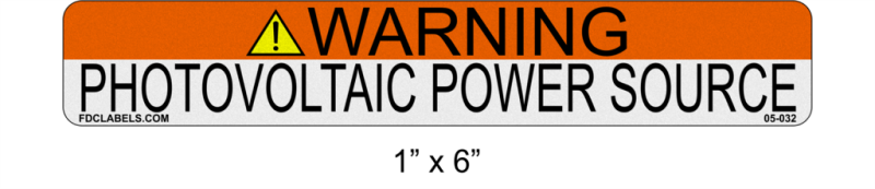 1" x 6" Reflective | Warning Photovoltaic Power Source | NEC 2017 Solar Labels