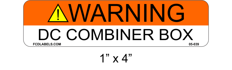 1" x 4" | DC Combiner Box | ANSI Solar Warning Labels