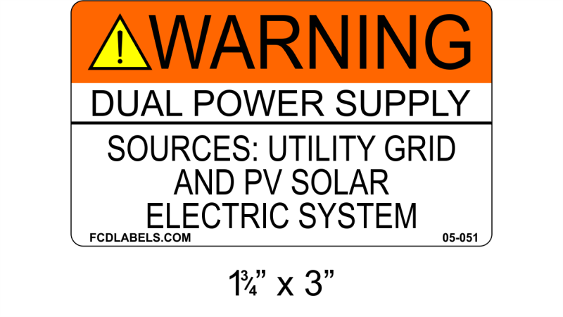 ANSI 1.75" x 3" | Dual Power Supply | Solar Warning Labels