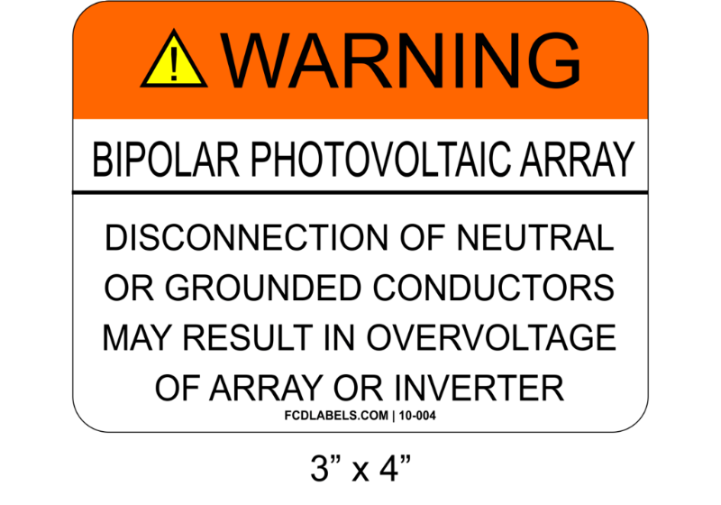 3" x 4" | Bi-Polar Photovoltaic Array | Aluminum Warning Signs