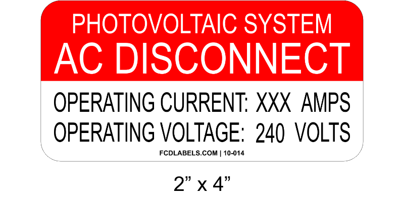 2" x 4" | Photovoltaic AC Disconnect | Custom Solar Signage