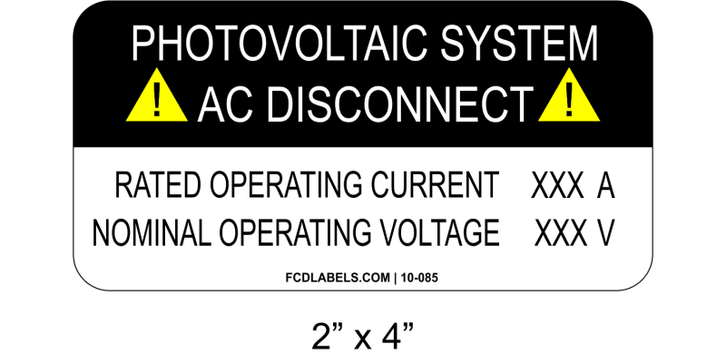 2" x 4" | Photovoltaic AC Disconnect | Custom Solar Signs
