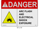 Reflective 10" x 14" | ANSI Danger Arc Flash and Electrical Shock Exposure | Shock Symbol