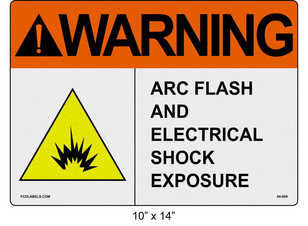 Reflective 10" x 14" | ANSI Warning Arc Flash and Electrical Shock Exposure | Shock Symbol