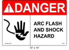 10" x 14" | ANSI Danger Arc Flash and Shock Hazard | Hand Symbol