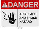 14" x 20" | ANSI Danger Arc Flash and Shock Hazard | Hand Symbol Reflective