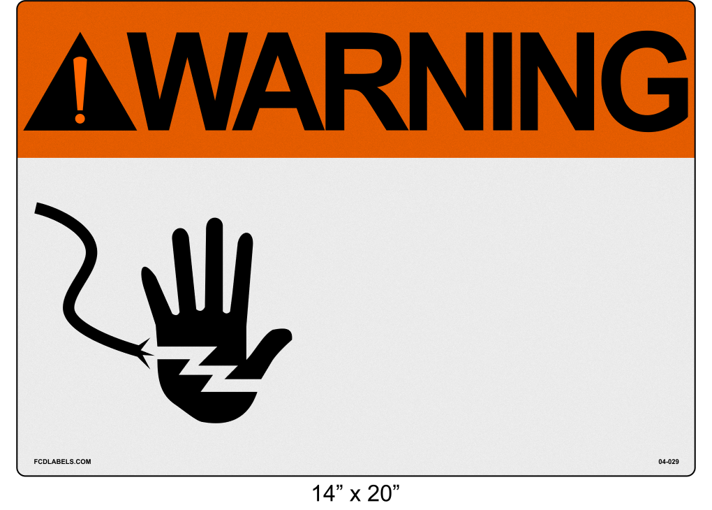Custom Reflective 14" x 20" | ANSI Warning Label | Hand Symbol