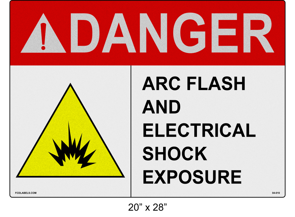 Reflective 20" x 28" | ANSI Danger Arc Flash and Electrical Shock Exposure | Shock Symbol