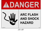 20" x 28" | ANSI Danger Arc Flash and Shock Hazard | Hand Symbol Reflective