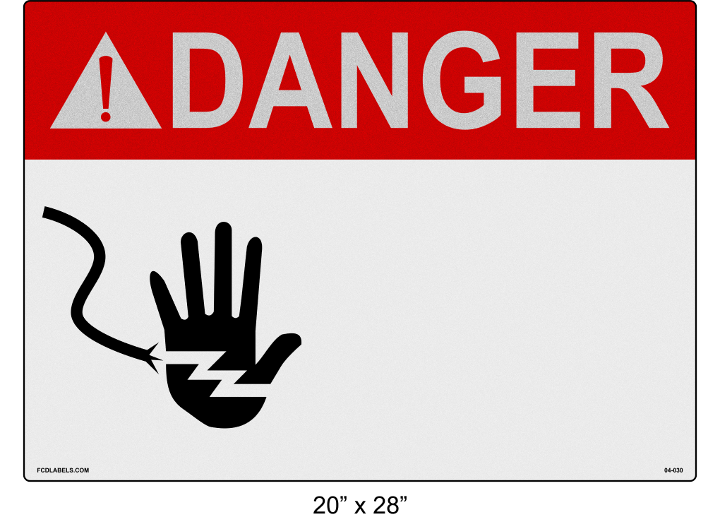 Custom Reflective 20" x 28" | ANSI Warning Label | Hand Symbol