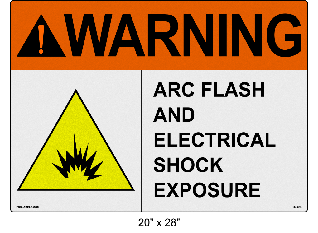 Reflective 20" x 28" | ANSI Warning Arc Flash and Electrical Shock Exposure | Shock Symbol