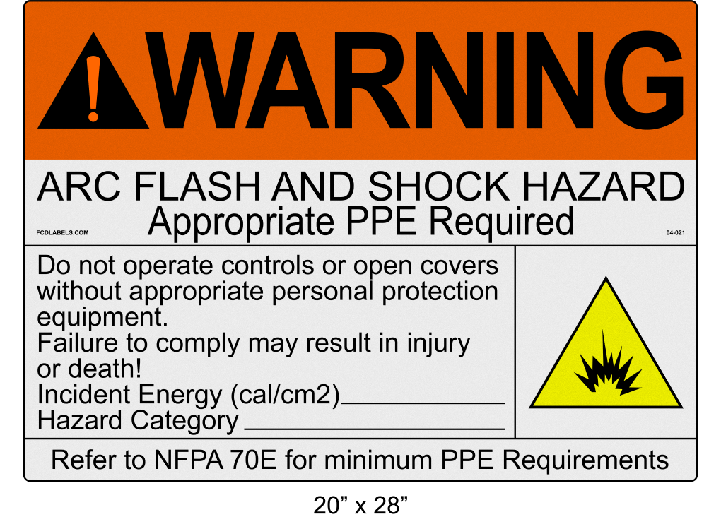 Reflective 20" x 28" | Warning Do Not Operate Fill-Ins | ANSI Arc Flash Labels