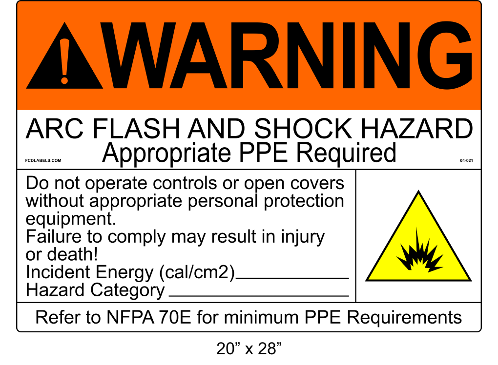 20" x 28" | Warning Do Not Operate Fill-Ins | ANSI Arc Flash Labels