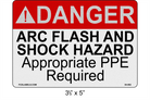 3.5" x 5" | ANSI Danger Arc Flash and Shock Hazard Appropriate PPE Required Reflective