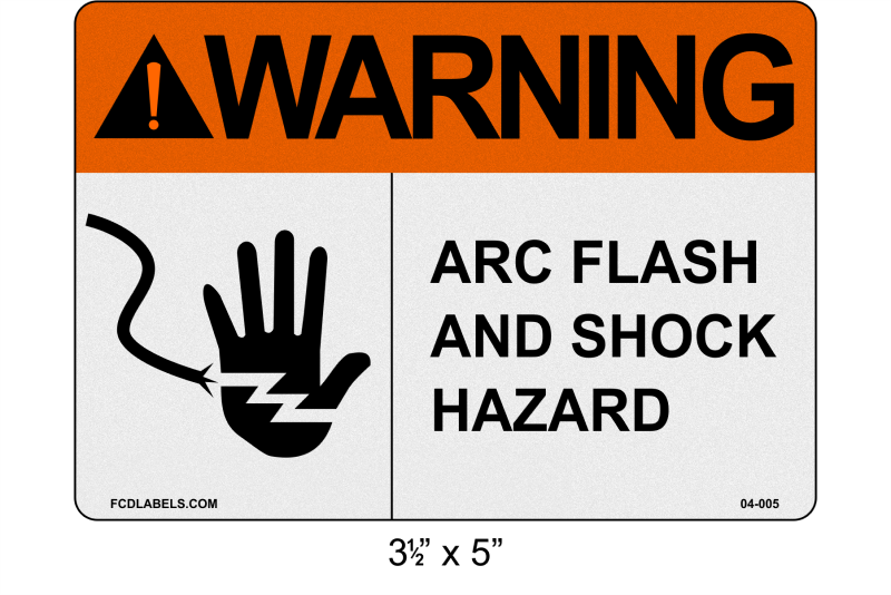 3.5" x 5" | ANSI Warning Arc Flash and Shock Hazard | Hand Symbol reflective