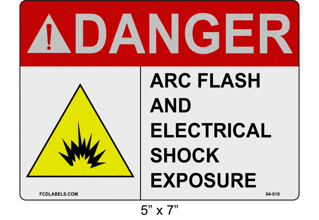 Reflective 5" x 7" | ANSI Danger Arc Flash and Electrical Shock Exposure | Shock Symbol