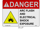 Reflective 5" x 7" | ANSI Danger Arc Flash and Electrical Shock Exposure | Shock Symbol