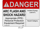 5" x 7" | ANSI Danger Arc Flash and Shock Hazard | Incident Energy Reflective