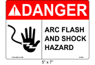 5" x 7" | ANSI Danger Arc Flash and Shock Hazard | Hand Symbol