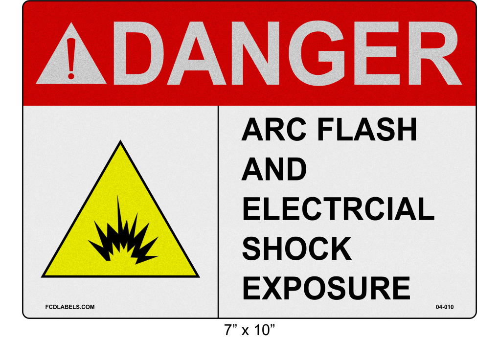 Reflective 7" x 10" | ANSI Danger Arc Flash and Electrical Shock Exposure | Shock Symbol