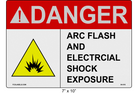Reflective 7" x 10" | ANSI Danger Arc Flash and Electrical Shock Exposure | Shock Symbol