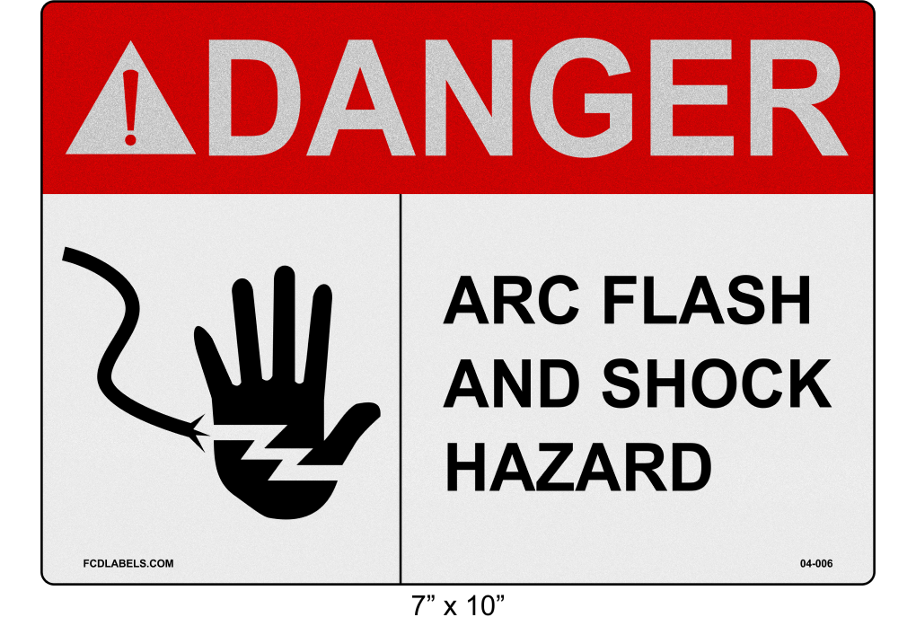 7" x 10" | ANSI Danger Arc Flash and Shock Hazard | Hand Symbol Reflective