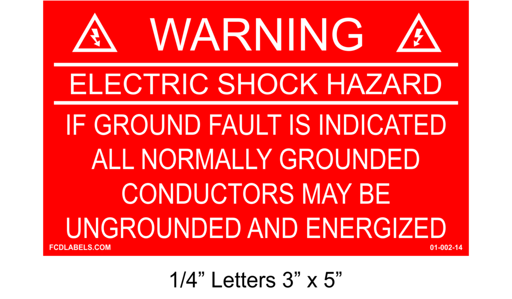 3" x 5" | If A Ground Fault | Solar Warning Placards